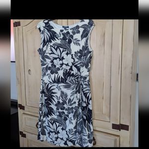 Chaps Women's Size XL Navy Blue & Ivory White Faux Wrap Midi Knee Length Dress